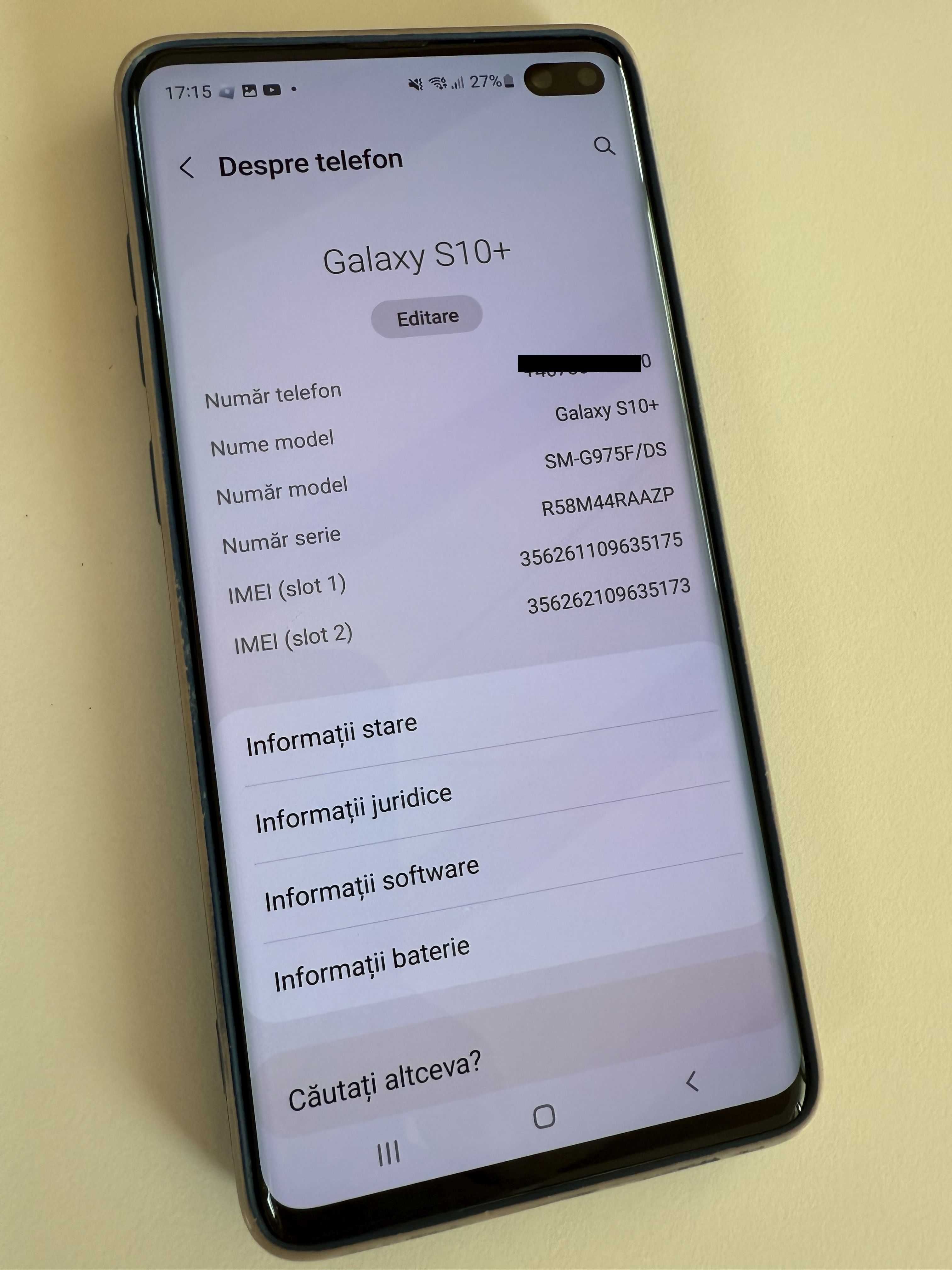Samsung Galaxy S10+ 128 GB, 8GB RAM – stare foarte bună, dual SIM