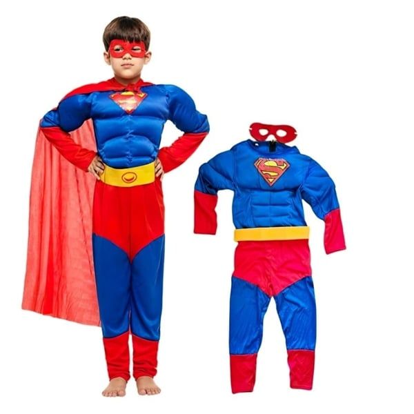 Costum Superman cu muschi, pelerina si masca, 7-9 ani, 120-130 cm