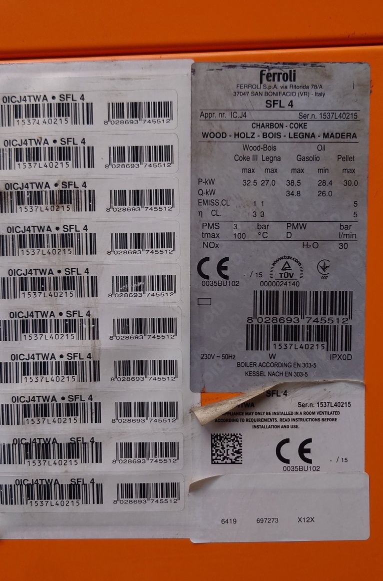 Чугунен котел на твърдо гориво Фероли/Ferroli SFL 4, 32.5 kW