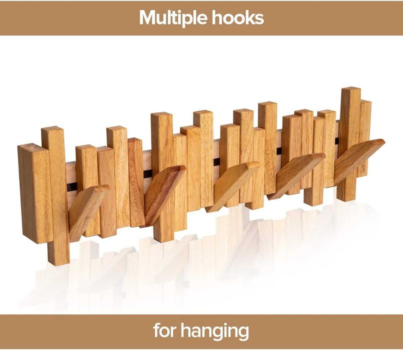 Дизайнерска закачалка за дрехи на стена 100 % естествено дърво Edihome