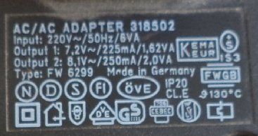 KEMA KEUR AC/AC adapter (трансформатор) 220V - 7,2V~ / 8,1V~