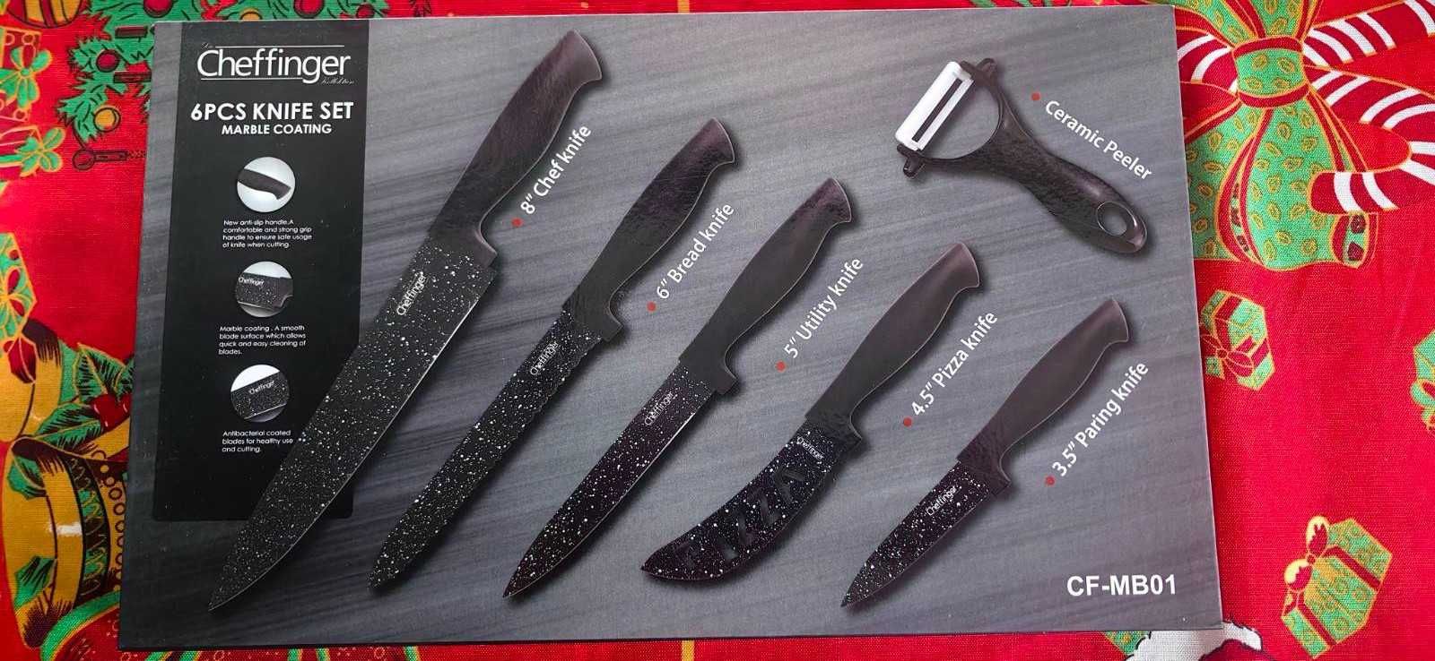 Сет от кухненски ножове с мраморно покритие
