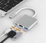 Adaptor 3 în 1 USB-C: HDMI 4K, USB 3.0, Încărcare PD