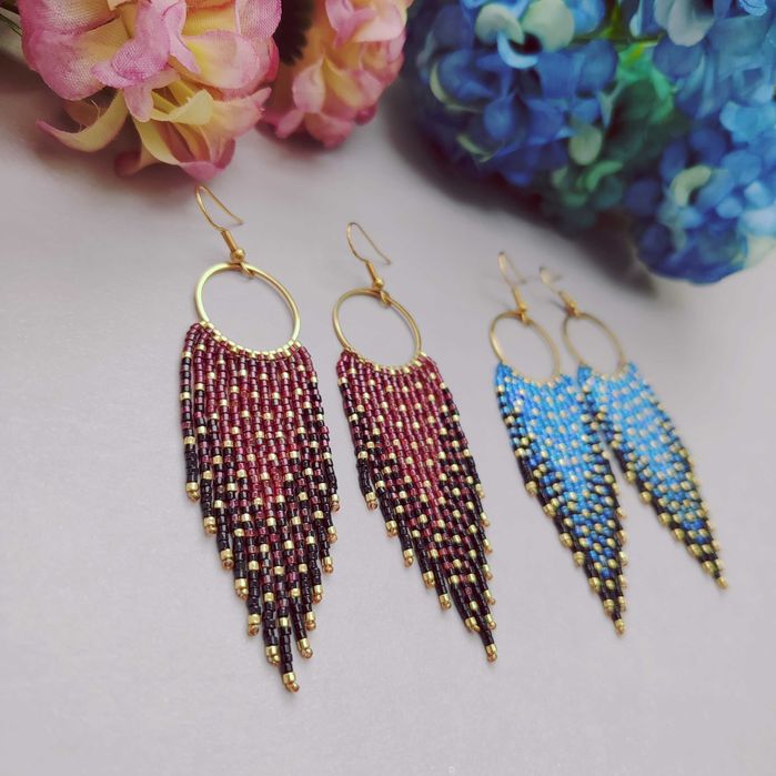 Ръчно изработени обеци, Японски мъниста, Неръждаема стомана, Стилни