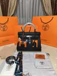 Geanta Hermes Kelly 28cm Black/Accesorii Silver/Piele/Punga/Cutie