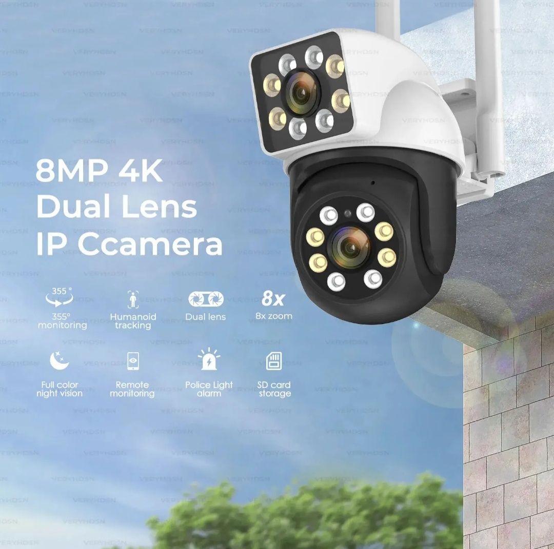 Видеокамера двойна Smart WiFi безжична IP 8mpx камера Videocamera