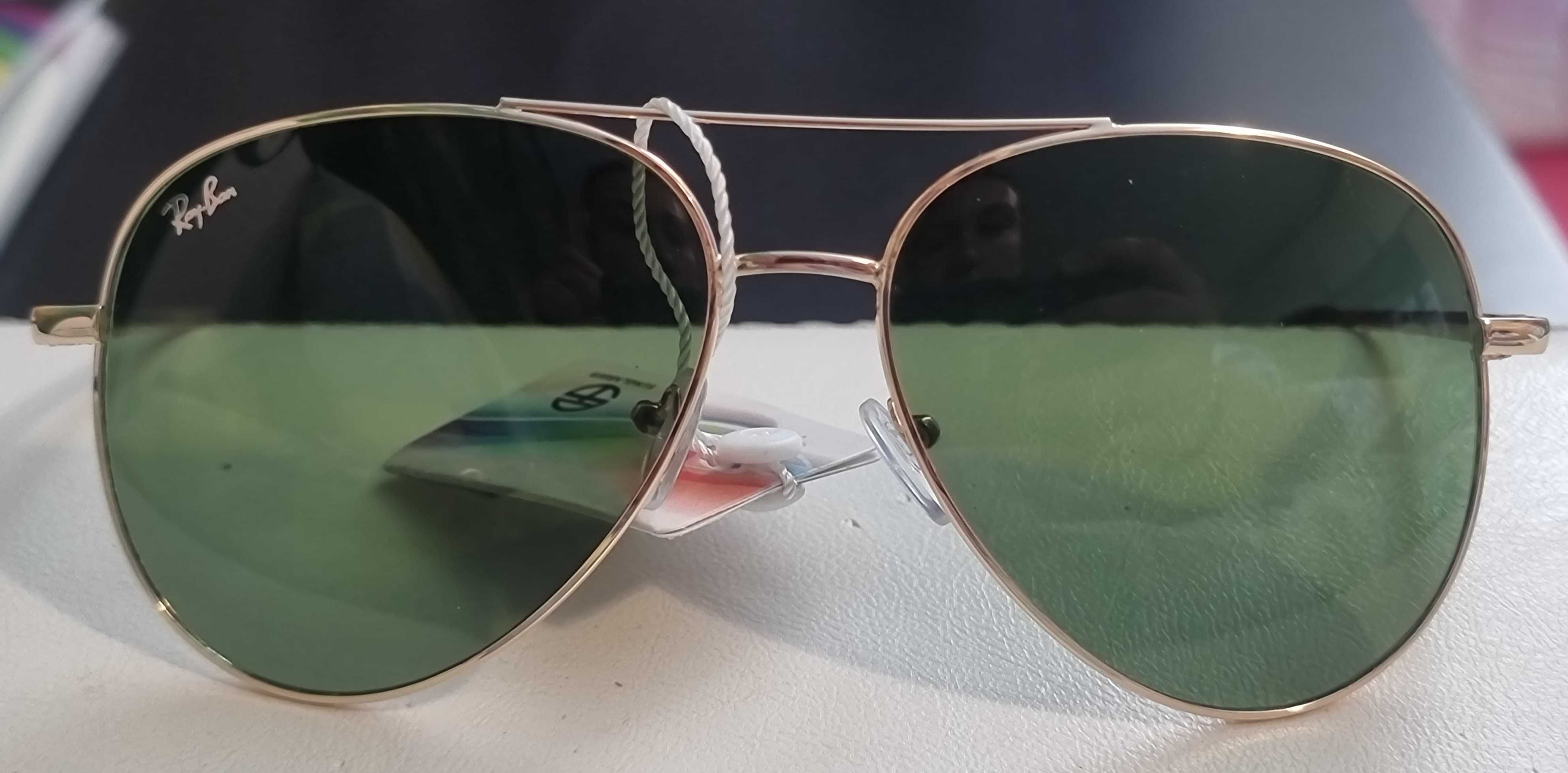 Ochelari de soare Ray-Ban Aviator, lentile sticla verde rame aurii