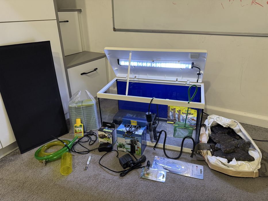 Acvariu Led, 60 x 30 x 34 cm, alb, echipat complet