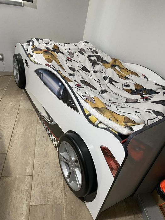 Детско Легло-кола  бяла  с матрак