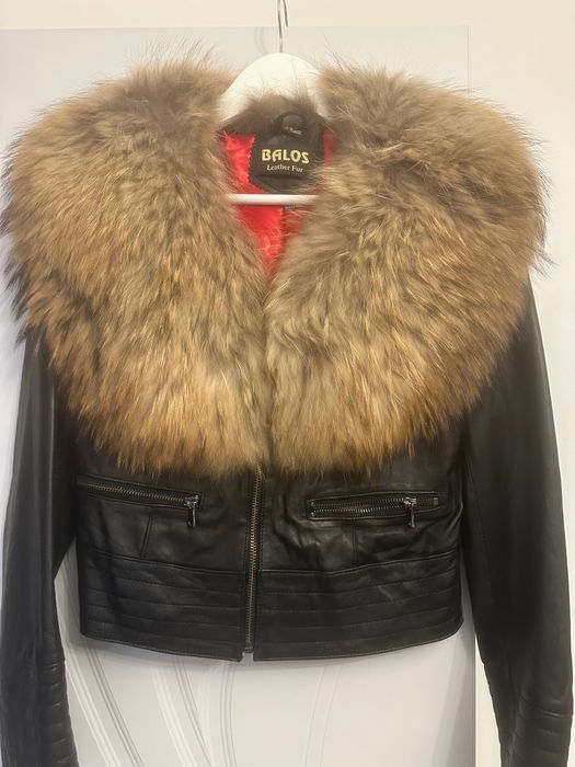 Кожено късо яке с яка от лисица