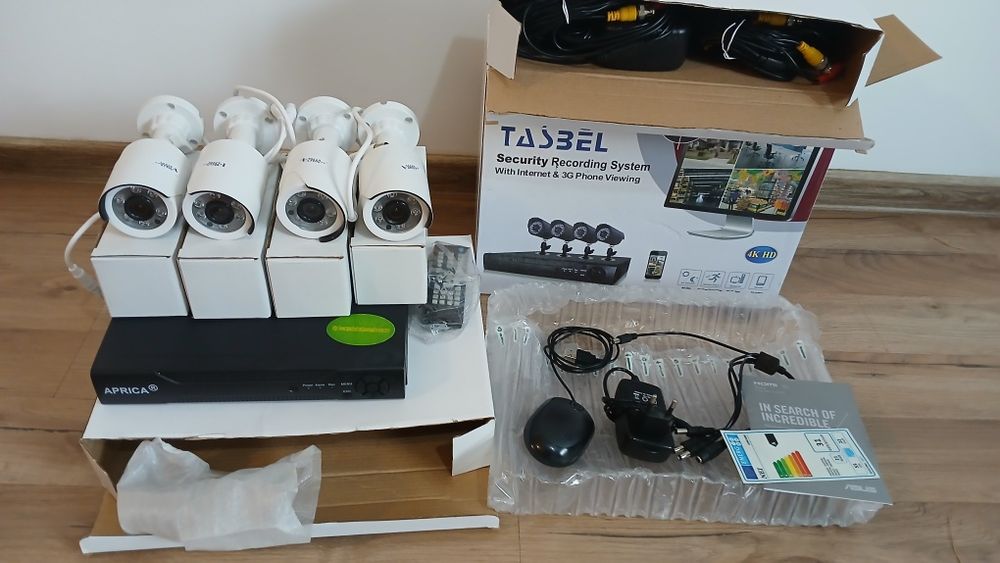 Sistem camere audio-video, 4 camere, vizionare și pe telefon, cabluri,