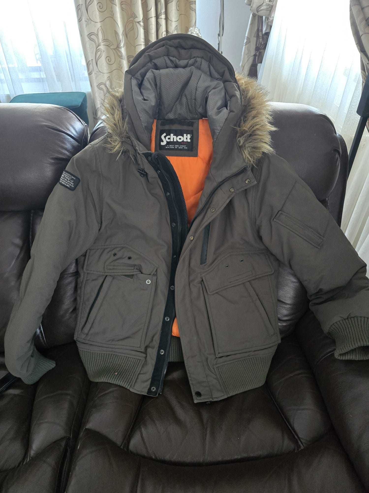Geacă originală SCHOTT L kaki, geacă originală SUPER DRY L albastră