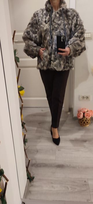 Blanita naturala de nurca, vintage, gri/negru, superbă, mărime M-L