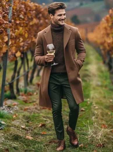 Palton slim 54 XXL premium Healey lana maro caramiziu