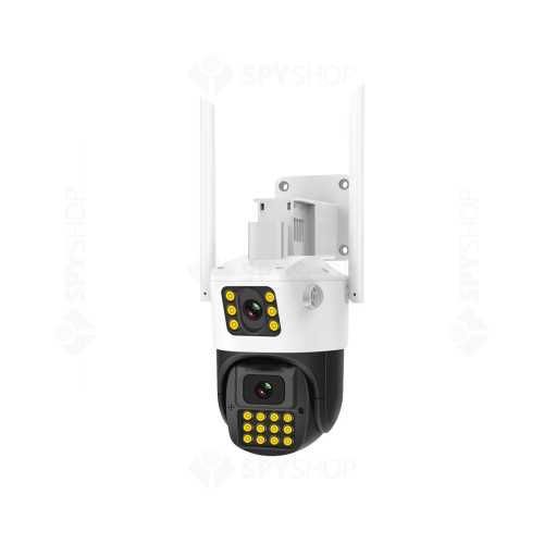 Camera supraveghere rotativa duala WiFi, IR 30 m, slot card, microfon