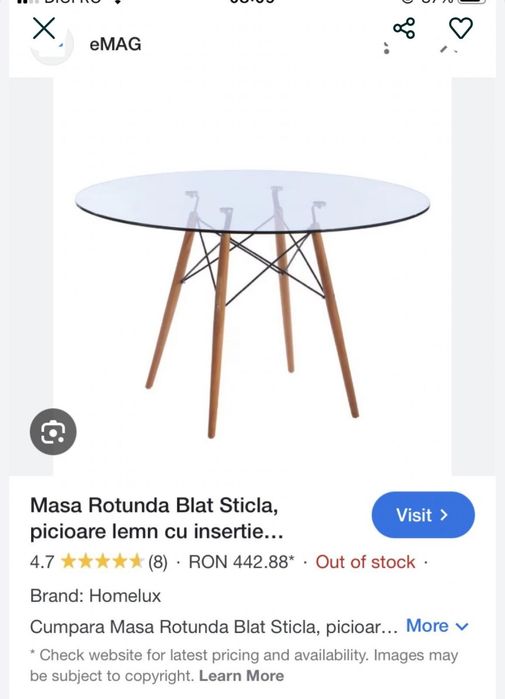 Set Masa rotunda cu blat de sticla si 4 scaune