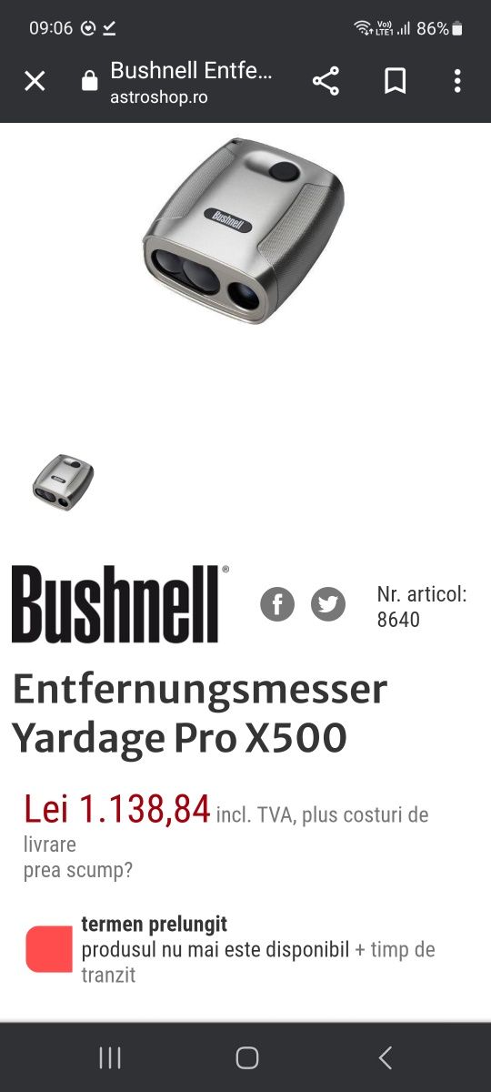 Telemetru Bushnell Yartage Pro X500