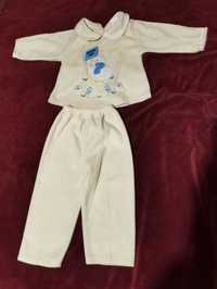 Детски бял мъхест комплект блузка и панталон