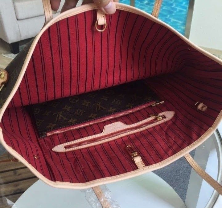 Geanta piele naturala LV Neverfull,card,certificat,saculet,etichetă