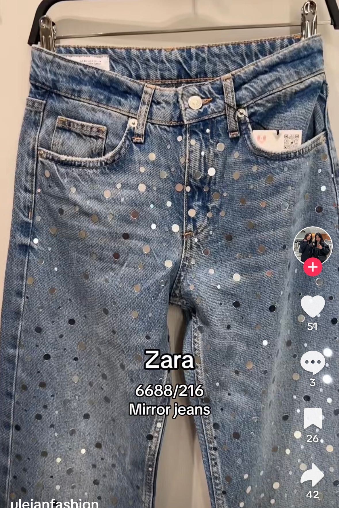 Дънки ZARA с камъни 34-36 размер