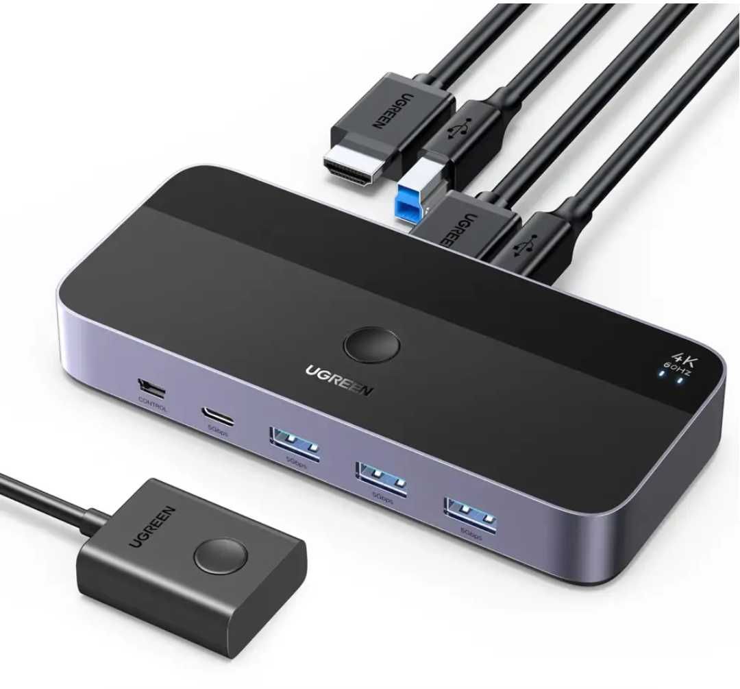 UGREEN HDMI 2.0 KVM превключвател 4K60Hz USB3.0 4 порта 3xUSB3.0+USB C