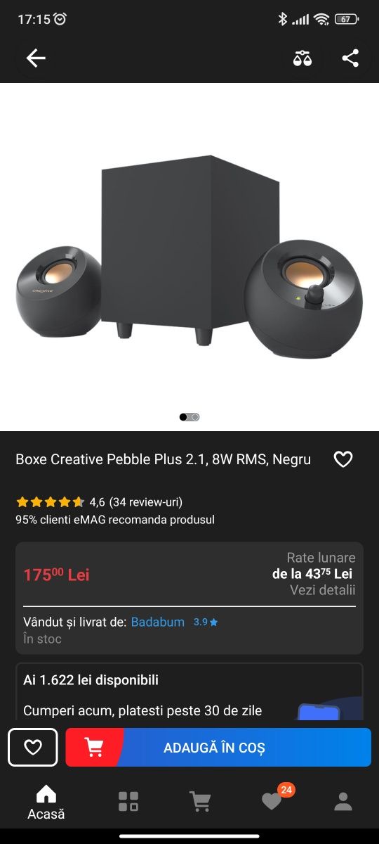 Boxe PC 2.1 creative Pebble noi