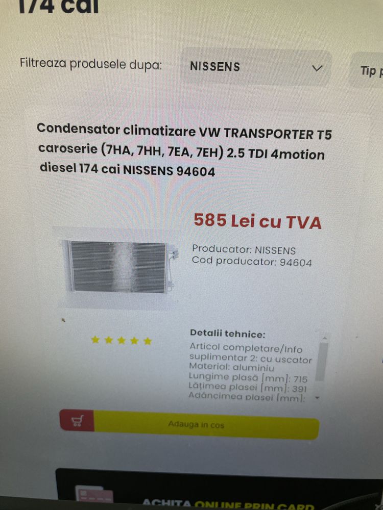 Compresor si radiator clima Vw Transporter T5 2.5 Tdi NOI