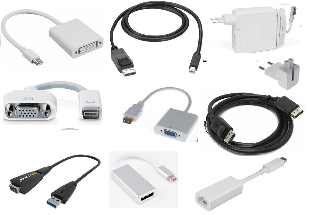 Переходник: mini displayport DP- DVI/USB-VGA адаптер питания Macbook