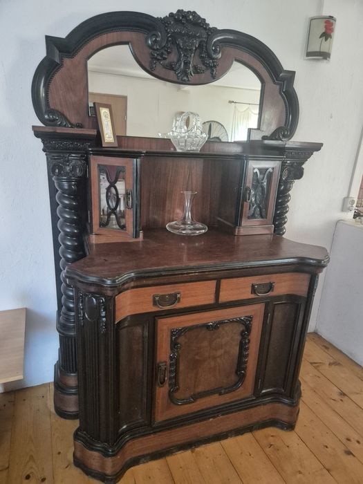 Mobilier Vintage Art Deco Bufet Sufragerie+Oglinda Cu Jardiniera 1940