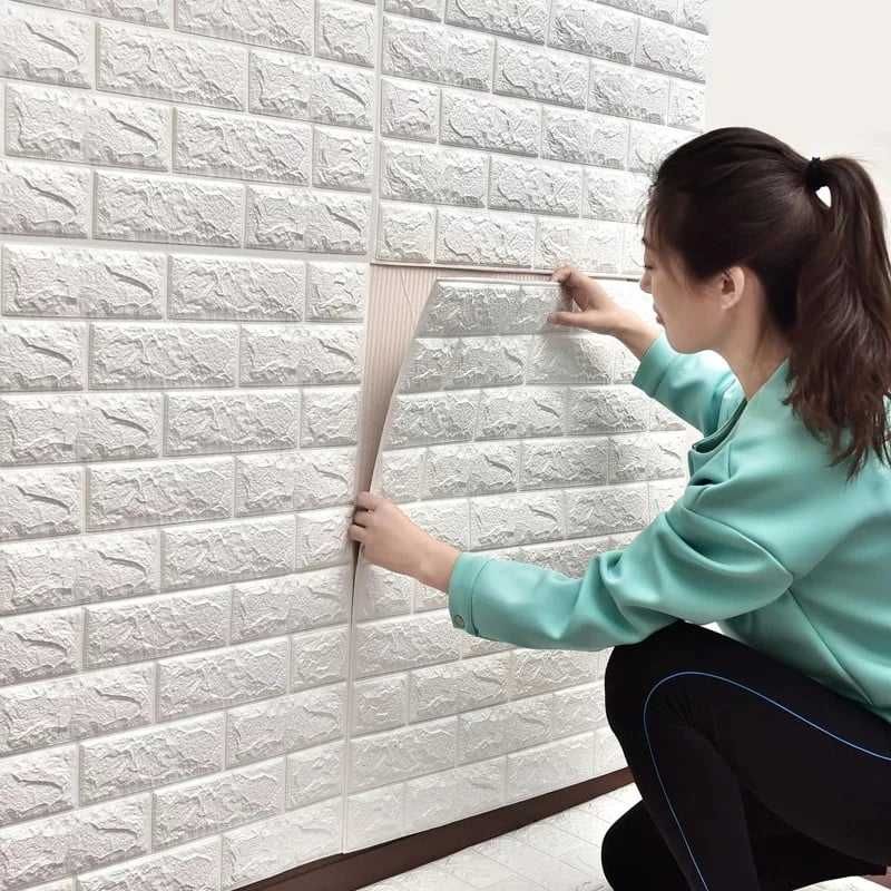Tapet 3D Alb design perete modern din caramida in relief, 77x70 cmNOU!