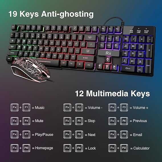 Комплект клавиатура с LED подсветка и цветна дишаща геймърска мишка