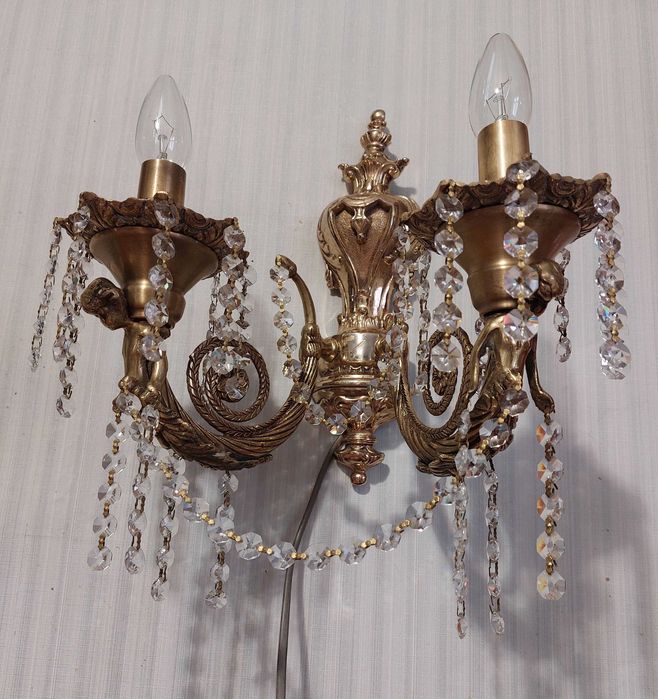 Бра двухрожковое, бронза хрусталь. Европа. Бронзовое