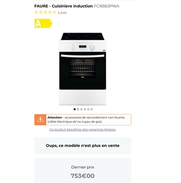 Aragaz electric cu plita pe inductie Faure FCI6563PWA
