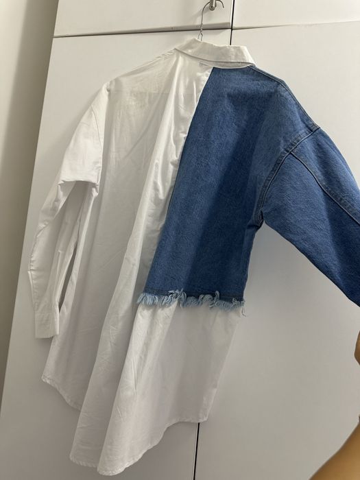 Camasa de dama din poplin cu detalii din denim