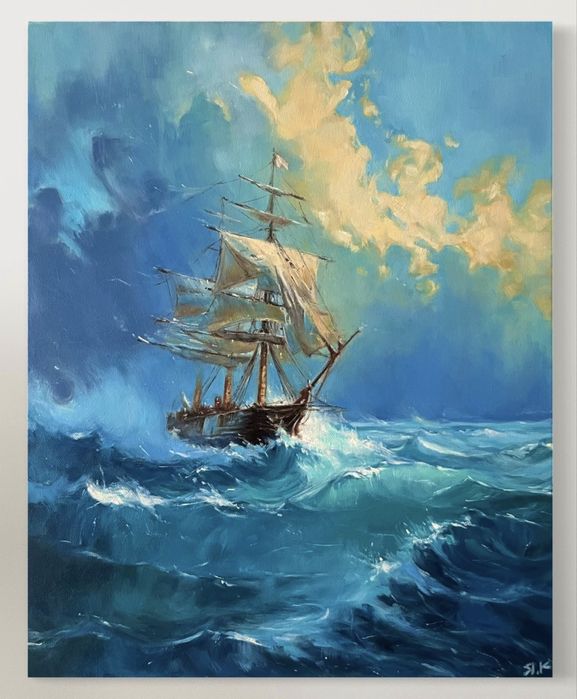 Картина с маслени бои 50/40см. Кораб/ Бурно море