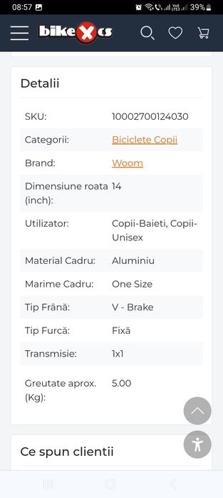 Vând bicicleta Woom 2 + casca woom XS