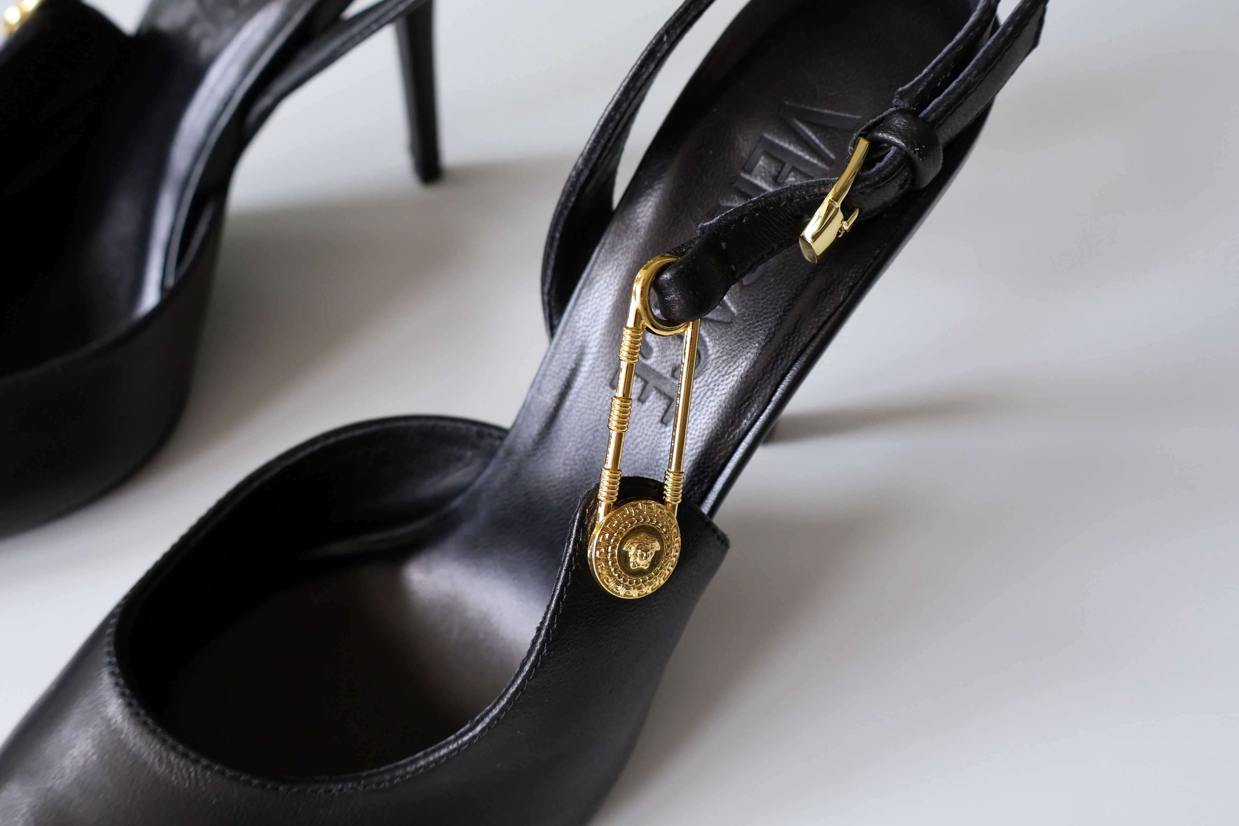 Versace черни кожени дамски обувки на ток, Размер 39