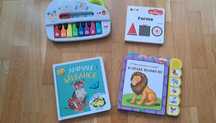 Lot jucării bebe-pian muzical Fisher Price și cărti cu sunete, tactile