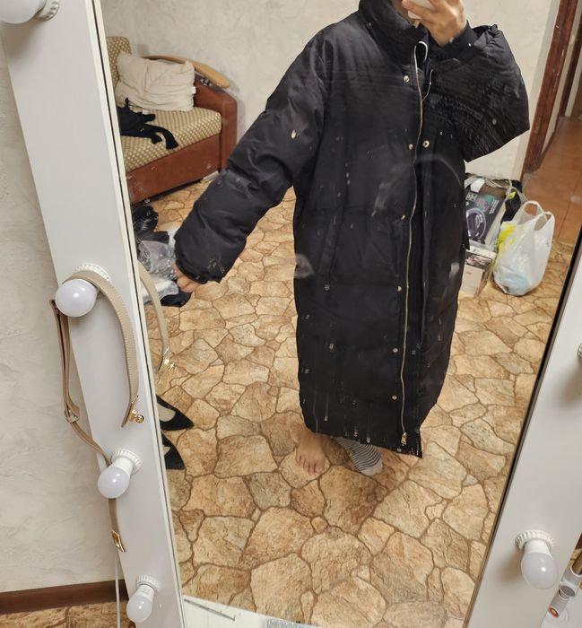 Пуховик черный оверсайз