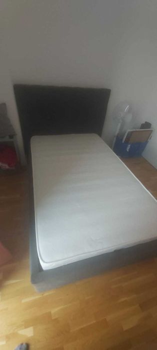 Pat tapitat cu ladă + saltea 120x200 (stare excelentă)