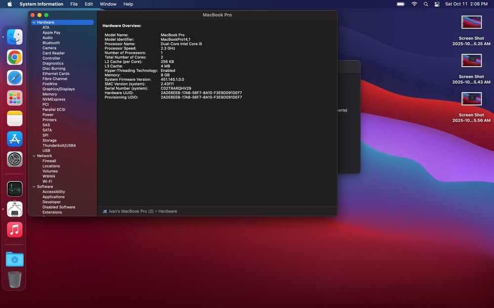 MacBook Pro 13inch 2017 8gm ram 250 GB HDD