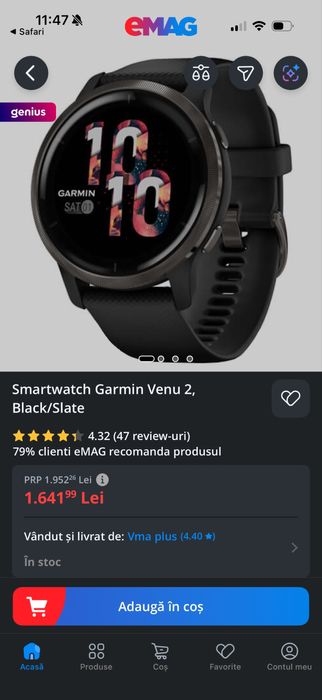 Ceas smartwatch Garmin Venu 2, pachet Leather band, nou la cutie !