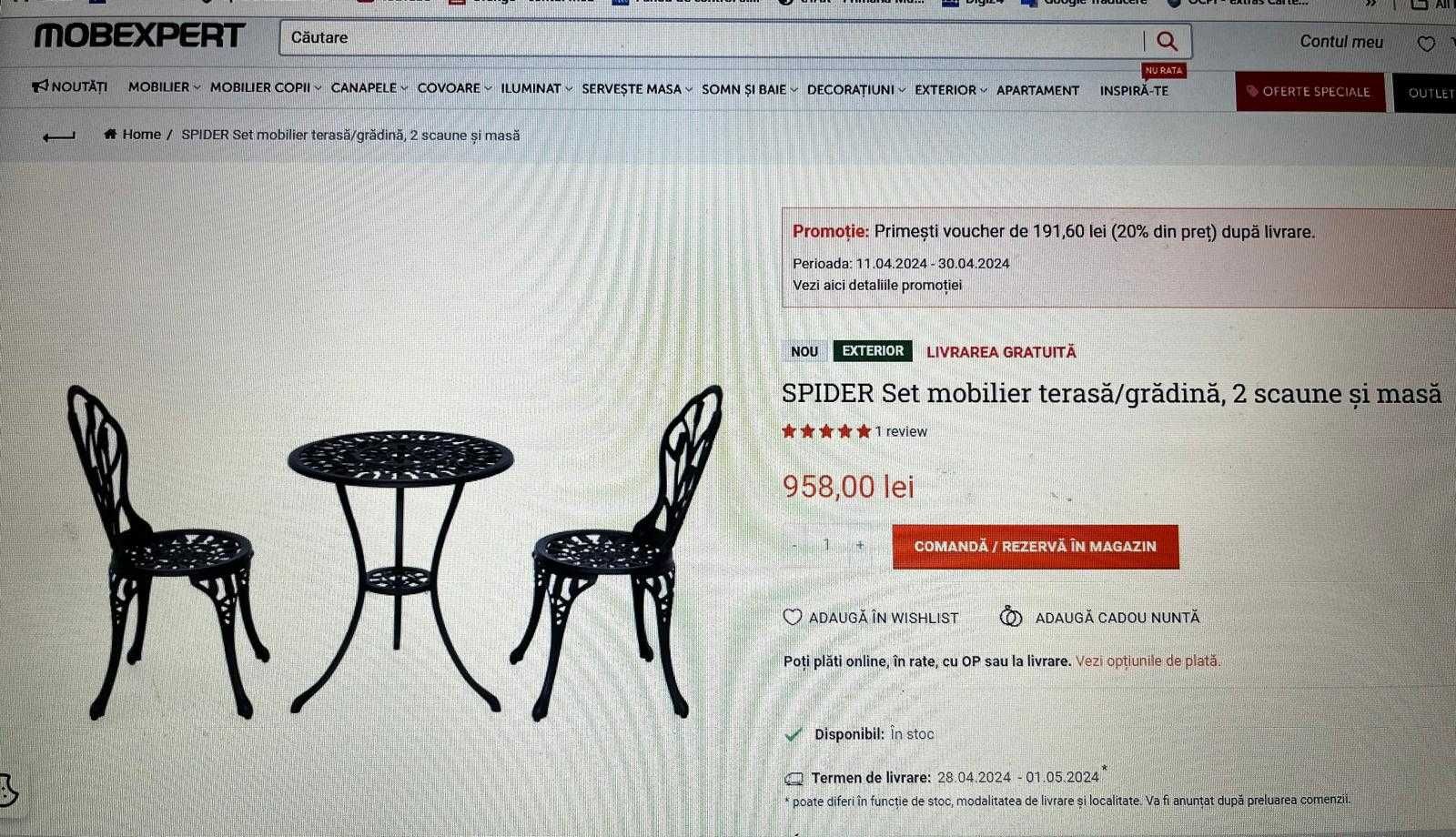 Set mobilier terasă/grădină, 2 scaune și masă