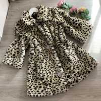 Елегантно палто, дамско леопардово палто с еко косъм, пухкаво, S, M