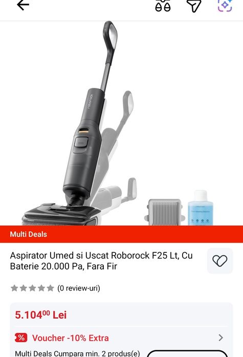 Aspirator Umed si Uscat Roborock F25 Lt, Cu Baterie 20.000 Pa, Fara Fi