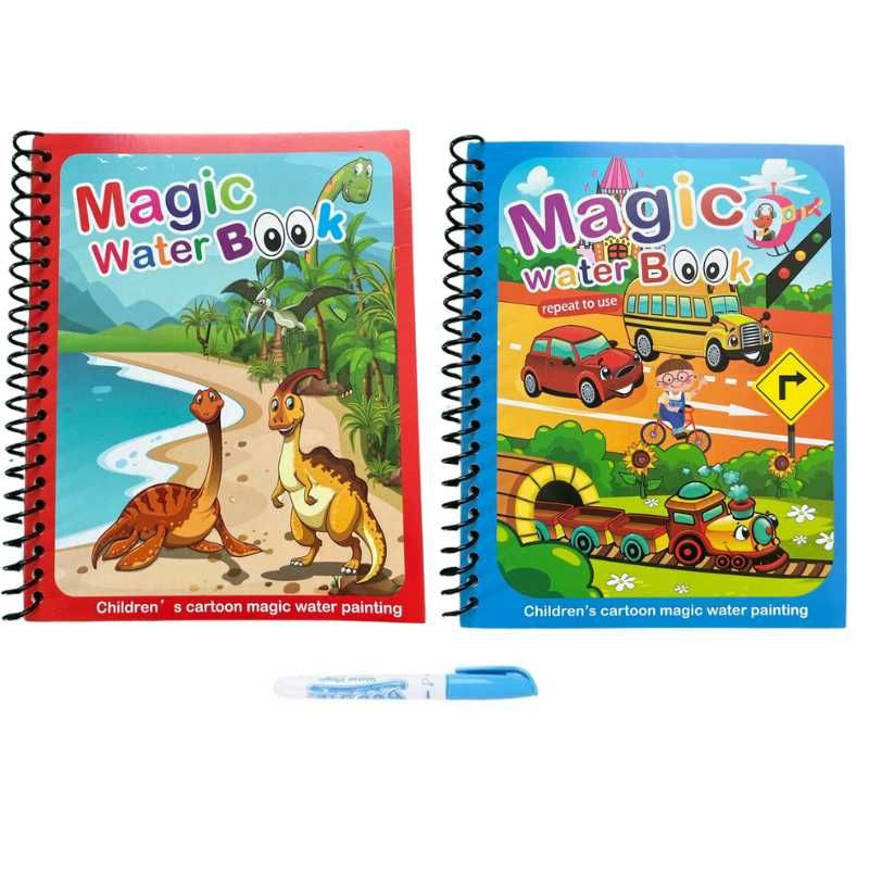 Set 2 carti de colorat cu apa, 8 pagini, Magic Book, reutilizabila