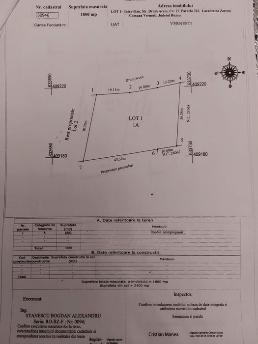 Teren intravilan Zoresti/Vernesti Jud. Buzau 1800m2