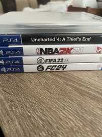 FC24, FIFA 22, God of war, Uncharted 4 и NBA 2K21 за PS4