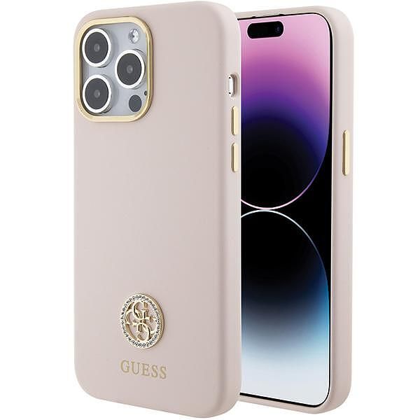 Оригинален кейс guess strass metal logo за iphone 15 pro max - светло