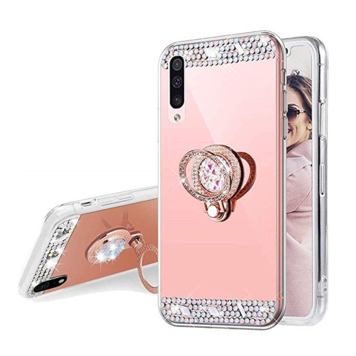 Husa oglinda, pietricele + inel pt. Huawei P Smart S